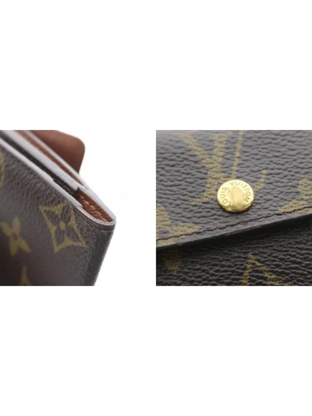 Louis Vuitton Coin Case Wallet Card Brown Snap Button Monogram Pattern RI